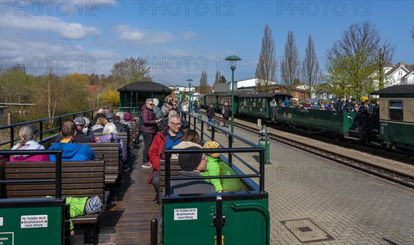 The historic railway Rasender Roland at Binz station on the holiday island of Ruegen