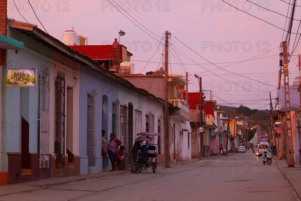 Picturesque street scene after sunset