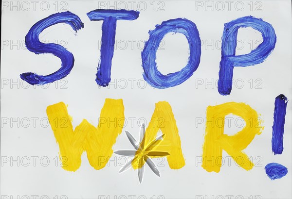 Stop War sign in the national colours of Ukraine