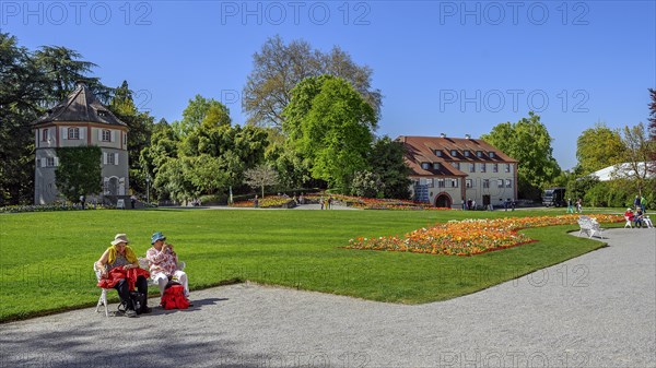 Palace park with tulip beds