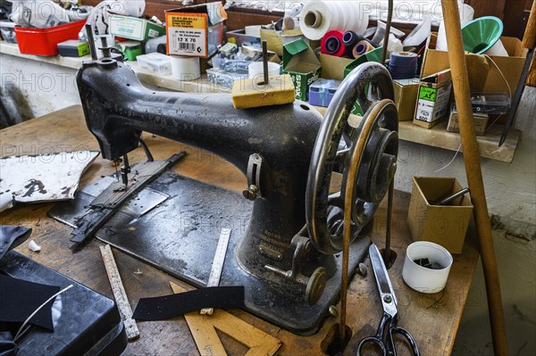 Old sewing machine in a saddlery in Allgaeu