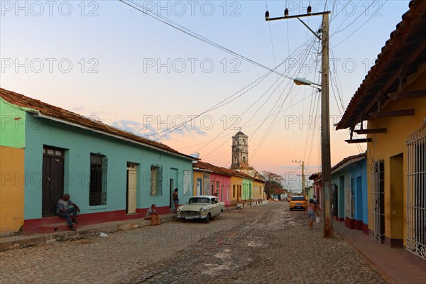 Picturesque street scene after sunset