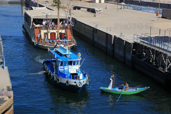 Entering the ship lock at Esna on the Nile