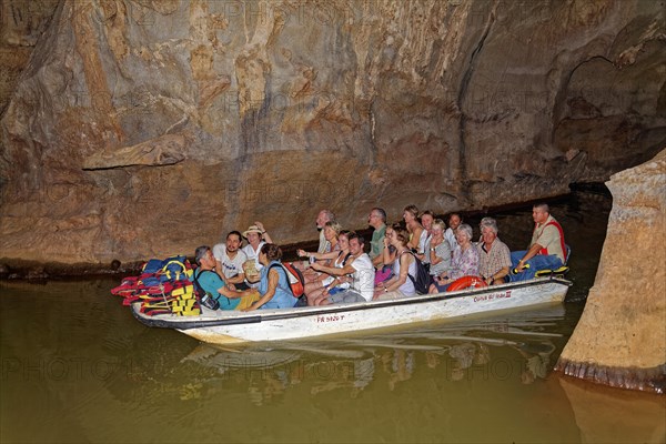 Tourists ride on stream