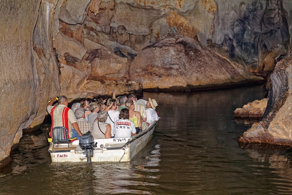 Tourists ride on stream