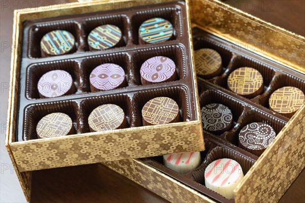 Decorative box of artisan fine chocolate candy