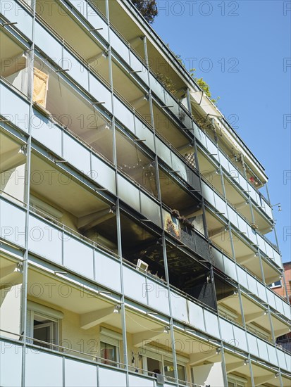 Fire damage after fire in apartment block