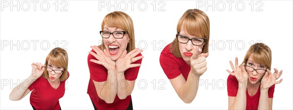 Set of female caucasian with goofy expressions isolated on a white background