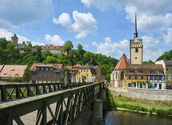View of St. Mary's Church and Osterstein Castle on the river Weisse Elster