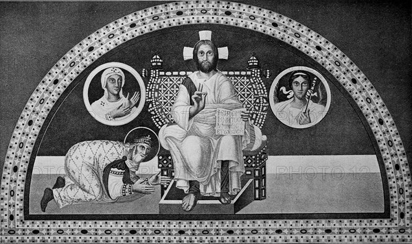Emperor Justinian in prayer in front of the enthroned Saviour