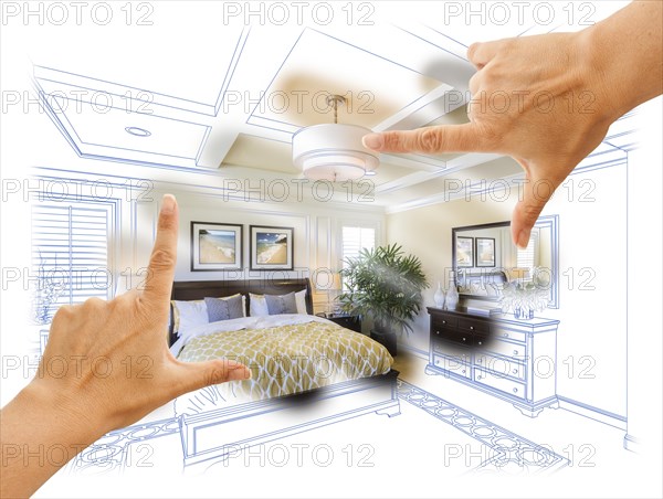 Beautiful hands framing custom bedroom drawing photograph combination