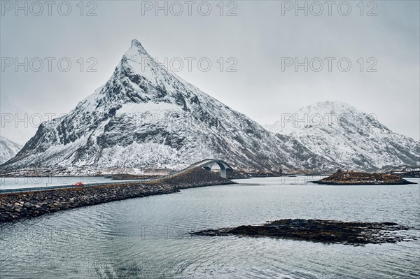 Fredvang Bridges in winter. Lofoten islands