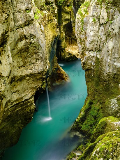 River Soca flows through narrow canyon