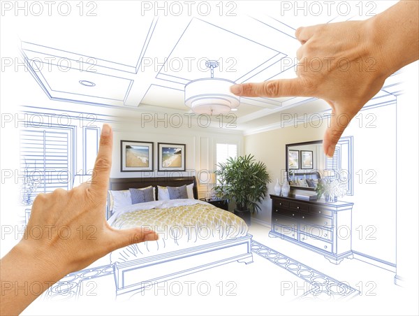 Beautiful hands framing custom bedroom drawing photograph combination