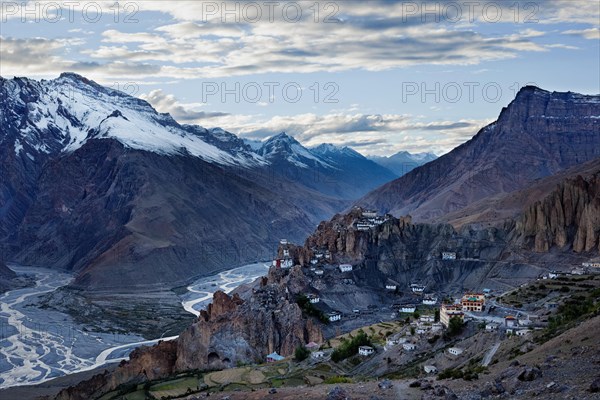 Dhankar gompa Buddhist monastry perched on a cliff in Himalayas. Dhankar