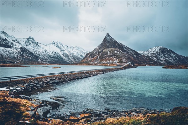 Fredvang Bridges in winter. Lofoten islands