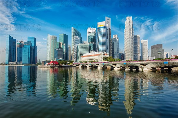 Singapore business district skyscrapers skyline and Marina Bay in day