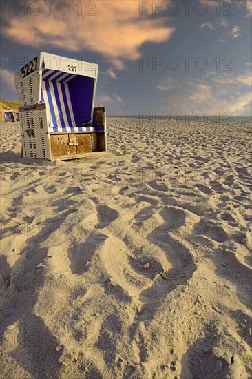 Beach chair on the main beach of Rantum in the evening