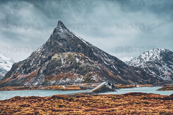 Fredvang Bridges in winter. Lofoten islands