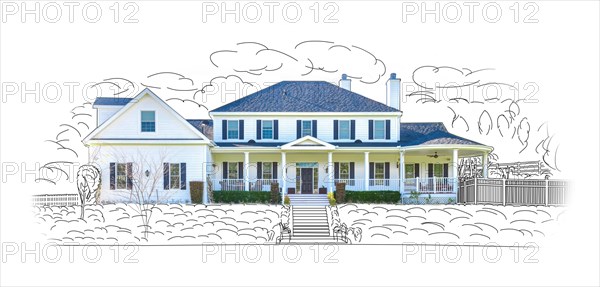 Custom house drawing and photo combination isolated on a white background