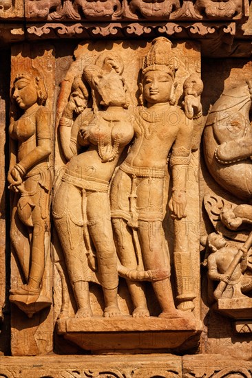 Stone carving bas relief sculptures on Adinath Jain Temple