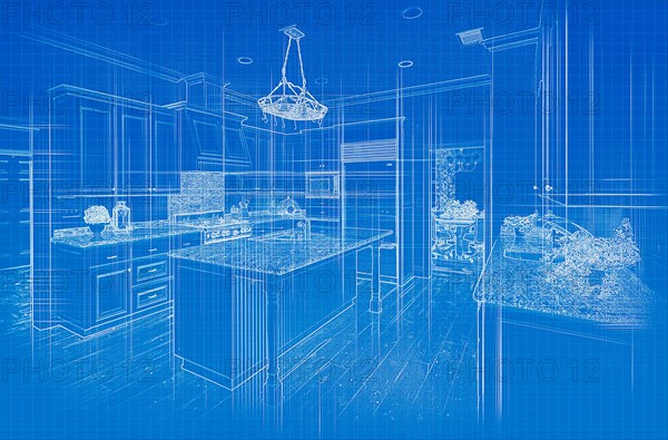 Custom kitchen blueprint design drawing