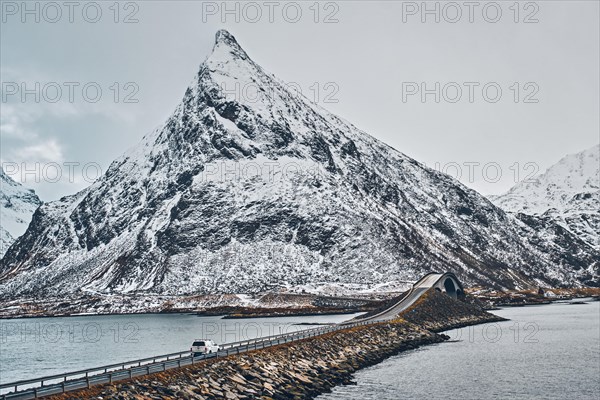 Fredvang Bridges in winter. Lofoten islands