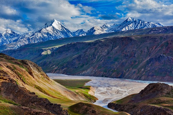 Himalayan landscape near Chandra Tal lake. Spiti Valley