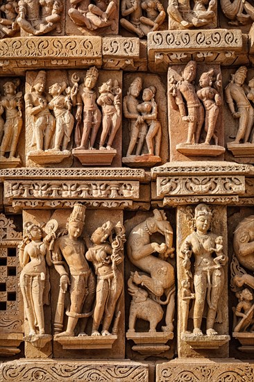 Stone carving bas relief sculptures on Adinath Jain Temple