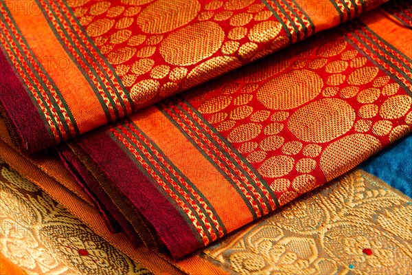 Indian silk saries close up. Background