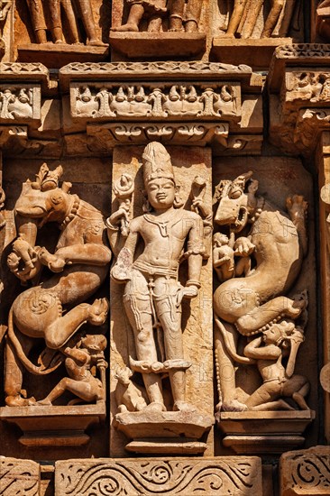 Stone carving bas relief sculptures on Vaman Temple