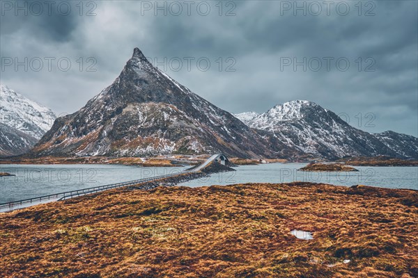 Fredvang Bridges in winter. Lofoten islands