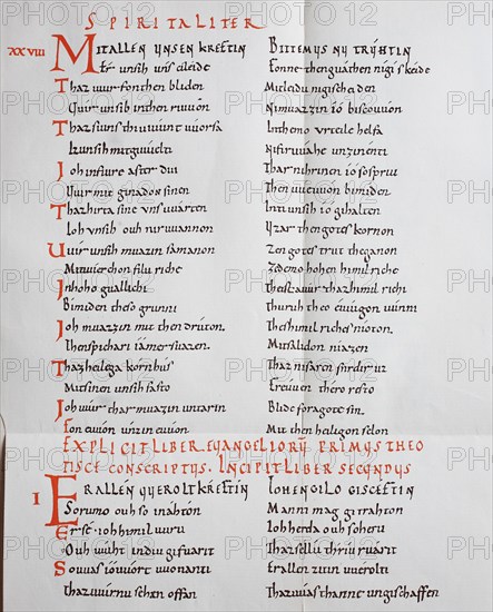 Leaf from the parchment manuscript of Otfried's Gospel Harmony