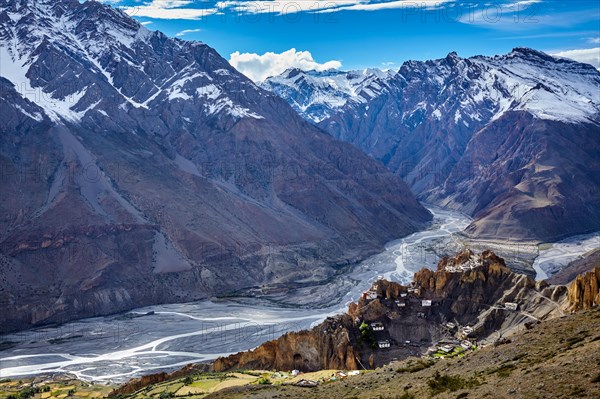 Dhankar monastry perched on a cliff in Himalayas. Dhankar