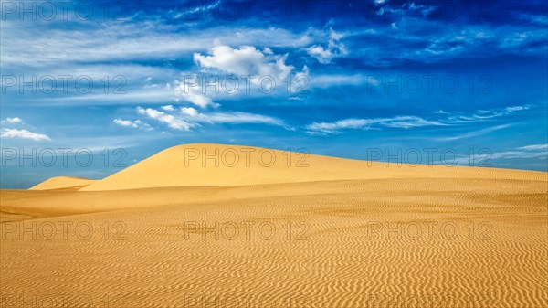 Panorama of White sand dunes in desert on sunrise
