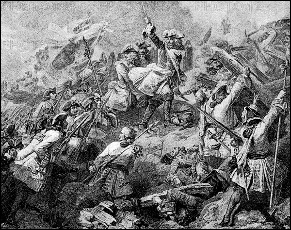 Marshal Villars storming the entrenchments of Denain on 27 July 1712