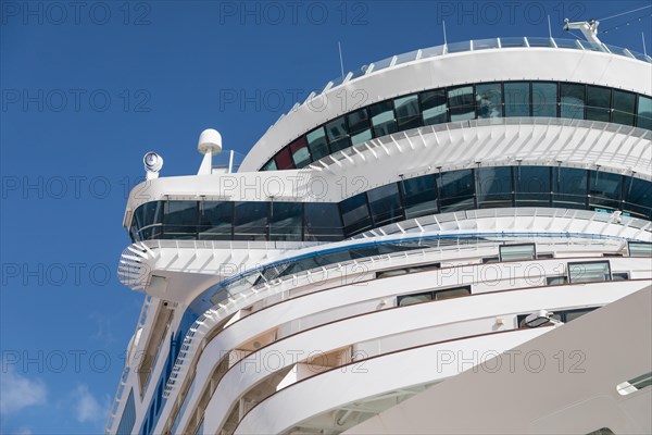 Cruise ship decks abstract against blue sky