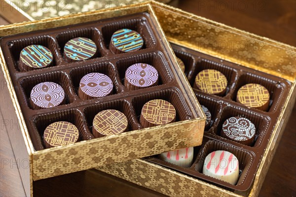 Decorative box of artisan fine chocolate candy