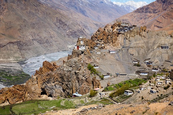 Dhankar Gompa Monastery and village in Himalayas