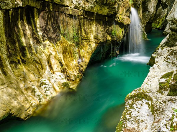 River Soca flows through narrow canyon