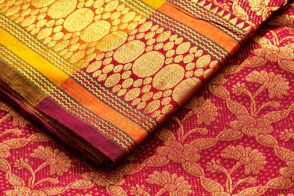 Indian silk saries close up. Background