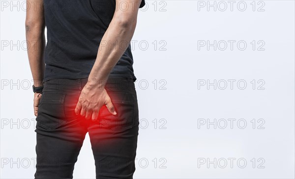 People with hemorrhoid problem on isolated background