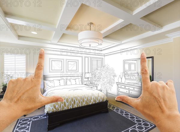 Beautiful hands framing custom bedroom drawing photograph combination