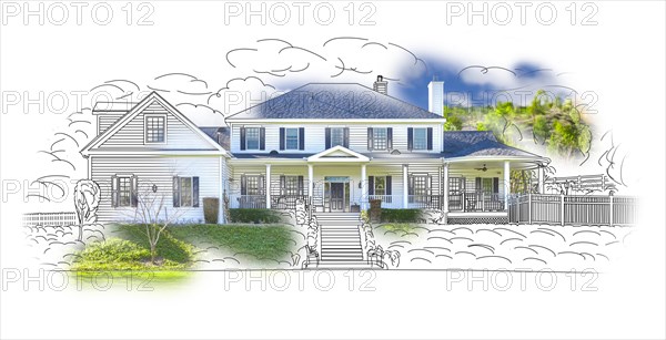 Custom house drawing and photo combination on white background