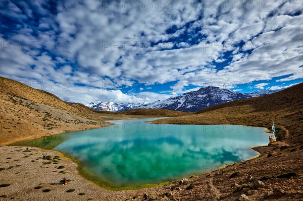 Dhankar mountain lake in Himalayas. Dhankar