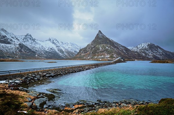 Fredvang Bridges in winter. Lofoten islands