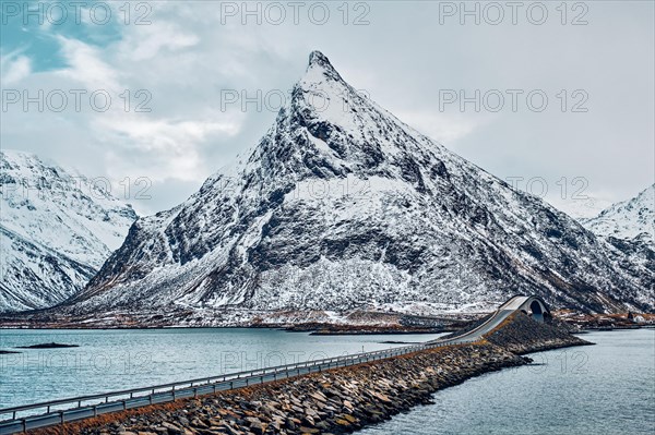 Fredvang Bridges in winter. Lofoten islands
