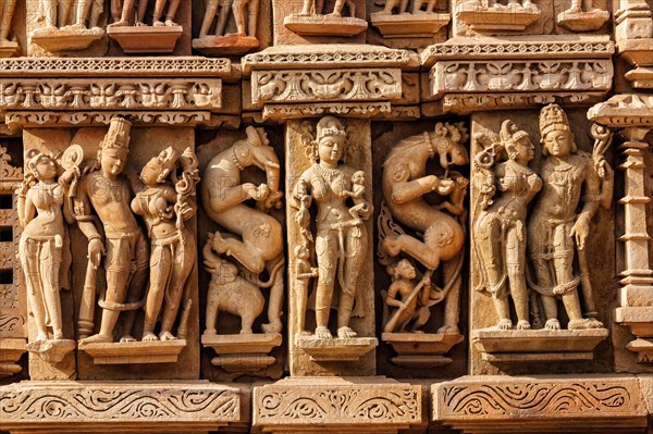 Stone carving bas relief sculptures on Adinath Jain Temple