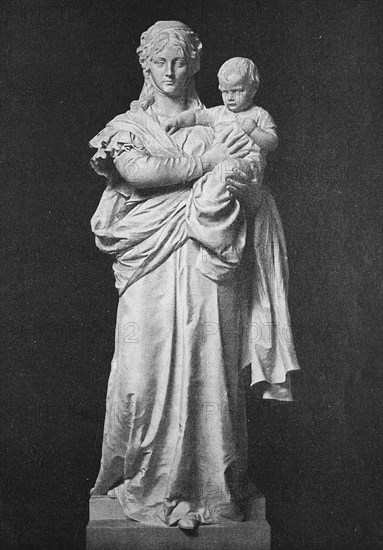 Koenigin Luise mit dem Prinzen Wilhelm nach einer Marmorstatue von Fritz Schaper