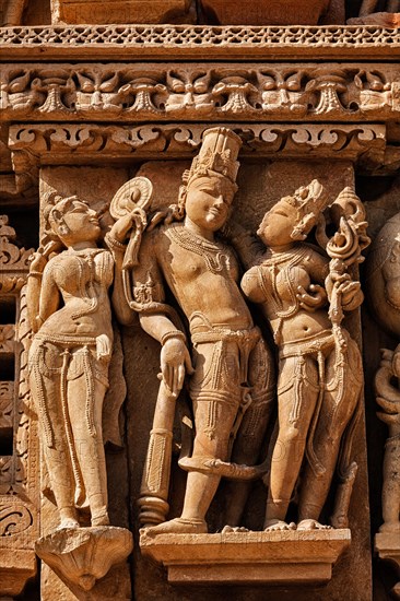 Stone carving bas relief sculptures on Vaman Temple